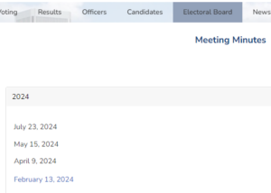 Screenshot of minutes of the Richmond Electoral Board